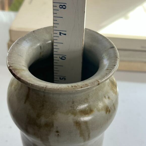 Studio Art Pottery Stoneware Tall Vase Glaze Brown Drips Signed By Carol R. - Picture 11 of 16